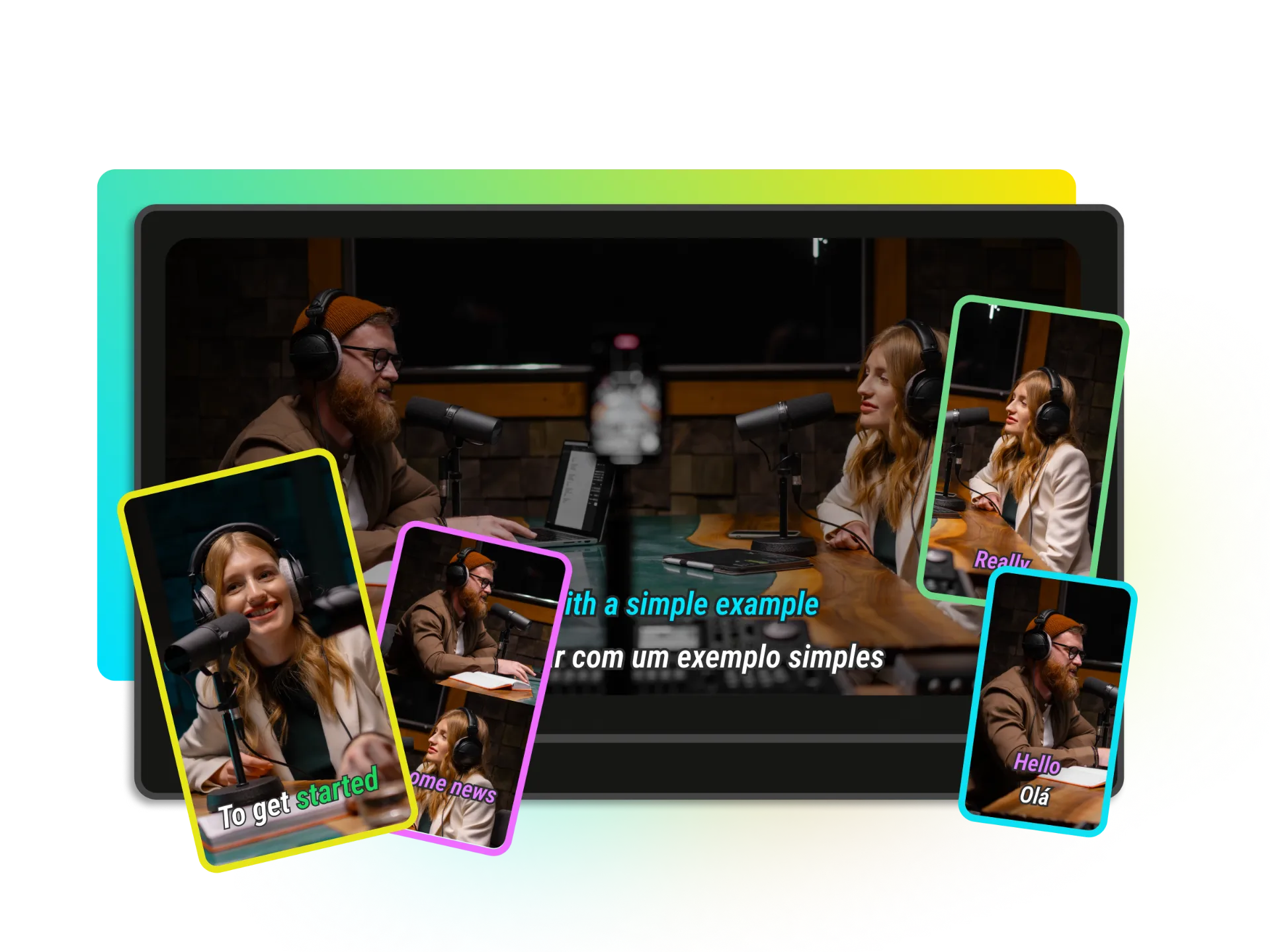 Podcast editor view showing topic-based moments found across a full episode